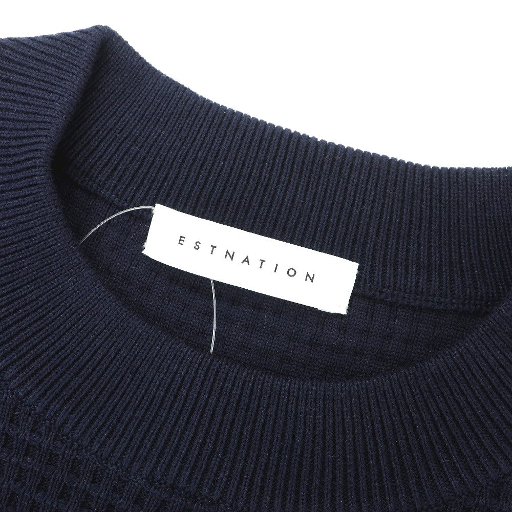 【中古】エストネーション ESTNATION ポリエステルコットンナイロン クルーネック プルオーバーニット ネイビー【サイズL】【 状態ランクB 】【 メンズ 】