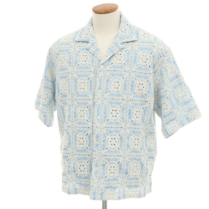 【中古】フォーワンセブンバイエディフィス 417byEDIFICE ストレッチ カットワーク刺しゅう オープンカラー 半袖シャツ ライトブルー【サイズM】【 状態ランクB 】【 メンズ 】
