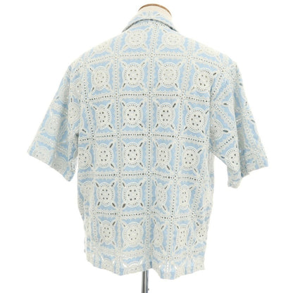 【中古】フォーワンセブンバイエディフィス 417byEDIFICE ストレッチ カットワーク刺しゅう オープンカラー 半袖シャツ ライトブルー【サイズM】【 状態ランクB 】【 メンズ 】