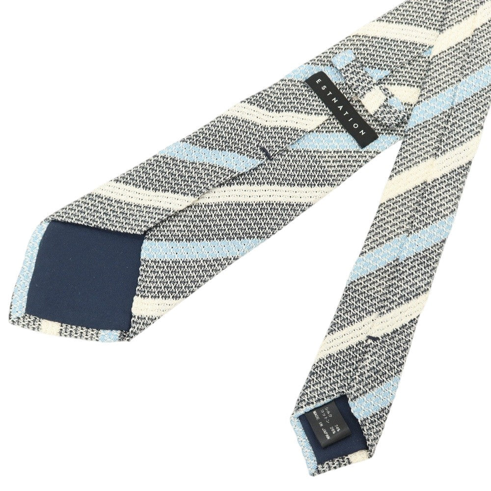 【SALE30%OFF/返品不可】【中古】エストネーション ESTNATION シルクコットン ストライプ柄ネクタイ ネイビーxライトブルー【 状態ランクB 】【 メンズ 】