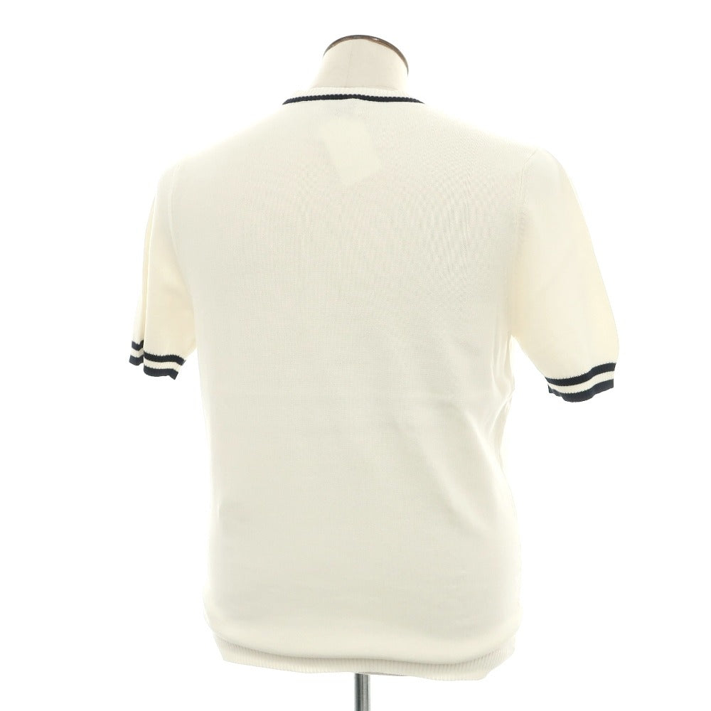 【新品】スカリオーネ SCAGLIONE コットン クルーネック 半袖 プルオーバーニット オフホワイトxダークネイビー【サイズL】【 状態ランクN 】【 メンズ 】