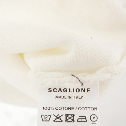 【新品】スカリオーネ SCAGLIONE コットン クルーネック 半袖 プルオーバーニット オフホワイトxダークネイビー【サイズL】【 状態ランクN 】【 メンズ 】