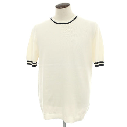 【新品】スカリオーネ SCAGLIONE コットン クルーネック 半袖 プルオーバーニット オフホワイトxダークネイビー【サイズXXL】【 状態ランクN 】【 メンズ 】