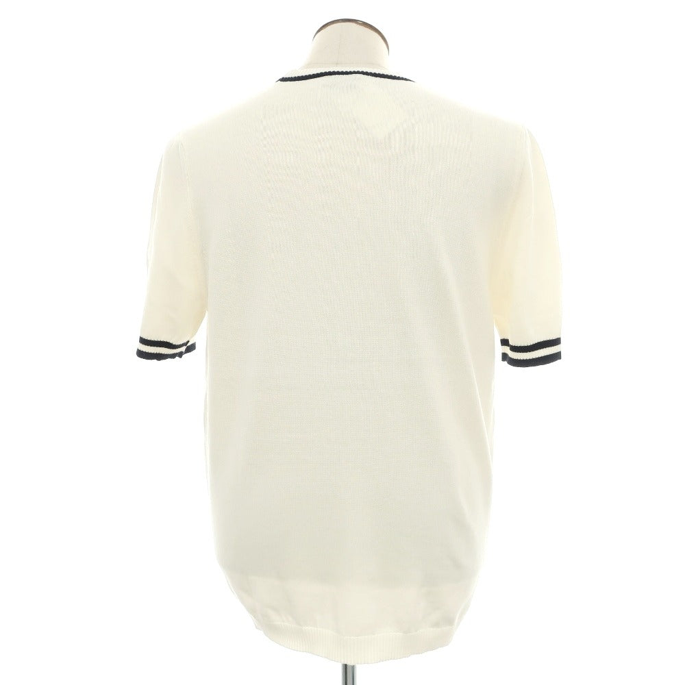 【新品】スカリオーネ SCAGLIONE コットン クルーネック 半袖 プルオーバーニット オフホワイトxダークネイビー【サイズXXL】【 状態ランクN 】【 メンズ 】