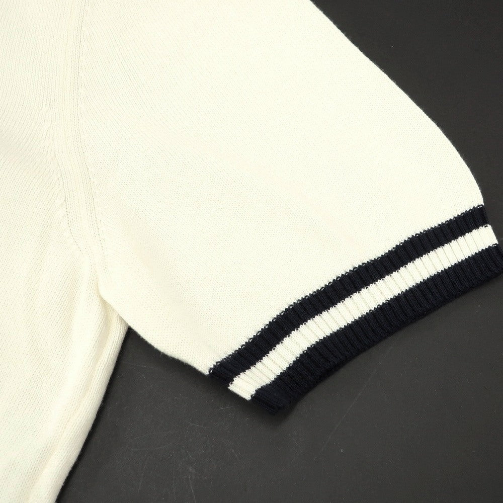 【新品】スカリオーネ SCAGLIONE コットン クルーネック 半袖 プルオーバーニット オフホワイトxダークネイビー【サイズXXL】【 状態ランクN 】【 メンズ 】