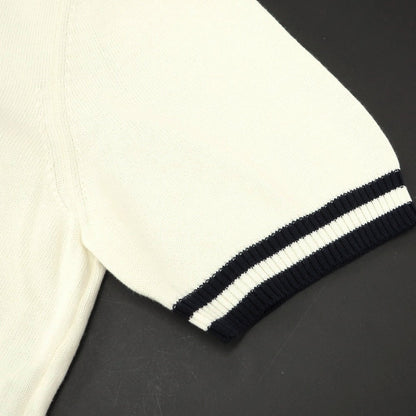 【新品】スカリオーネ SCAGLIONE コットン クルーネック 半袖 プルオーバーニット オフホワイトxダークネイビー【サイズXXL】【 状態ランクN 】【 メンズ 】