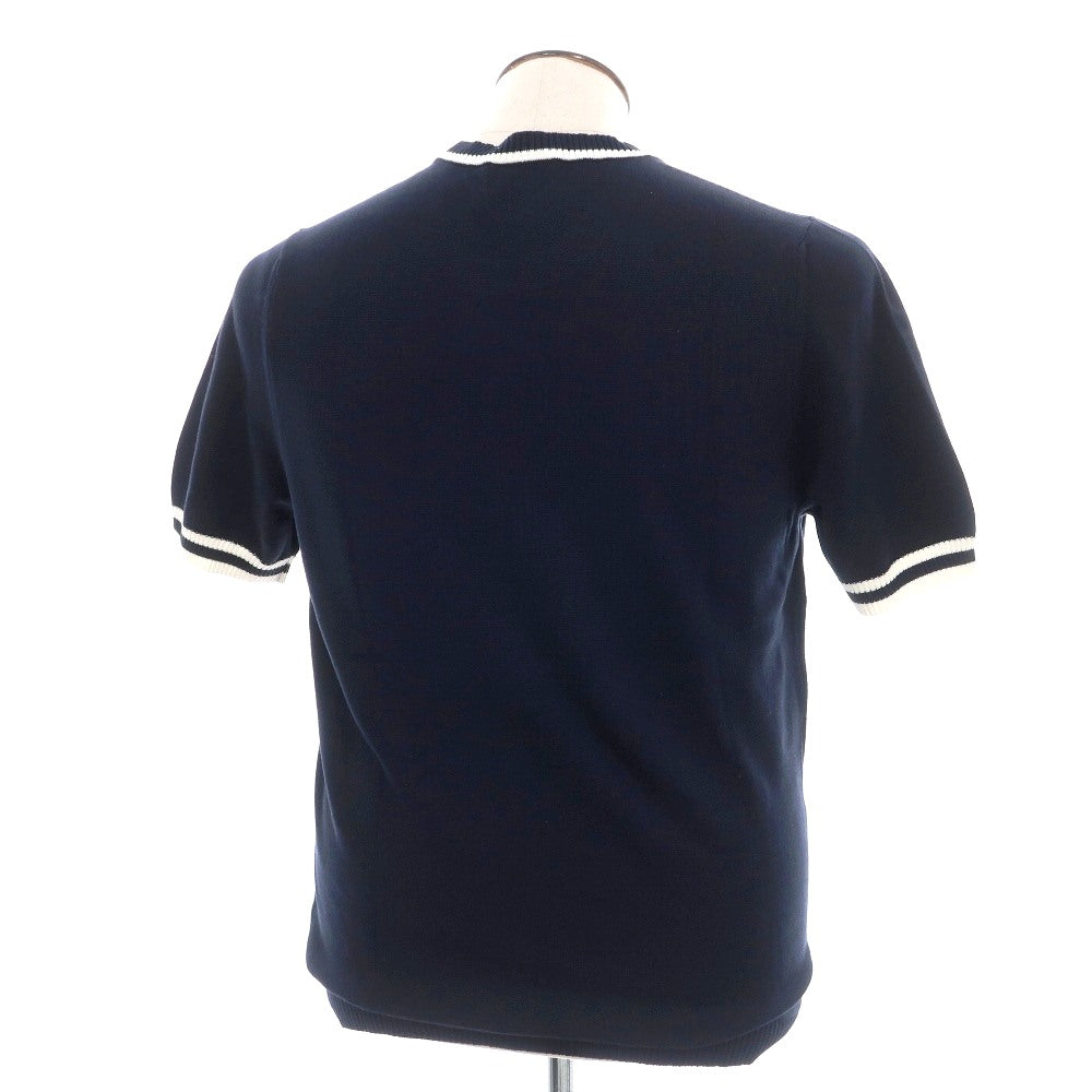 【新品】スカリオーネ SCAGLIONE コットン クルーネック 半袖 プルオーバーニット ネイビーxホワイト【サイズL】【 状態ランクN 】【 メンズ 】