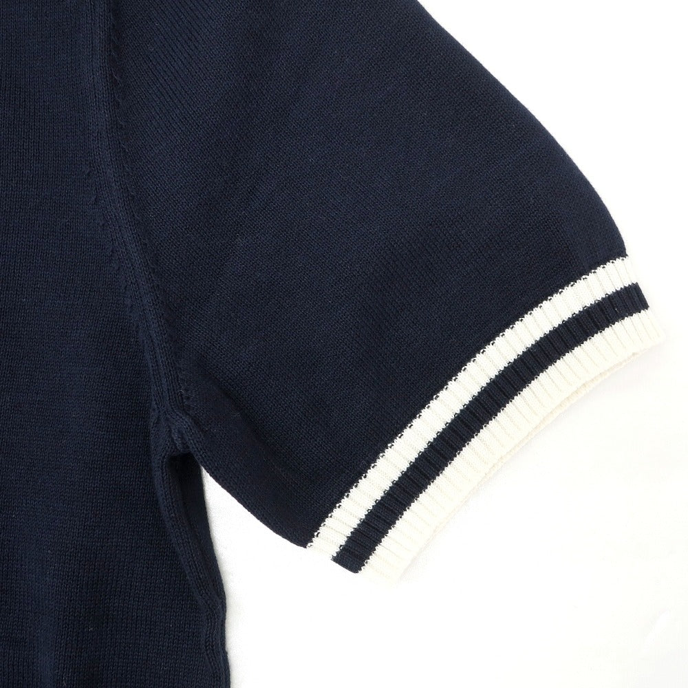 【新品】スカリオーネ SCAGLIONE コットン クルーネック 半袖 プルオーバーニット ネイビーxホワイト【サイズL】【 状態ランクN 】【 メンズ 】