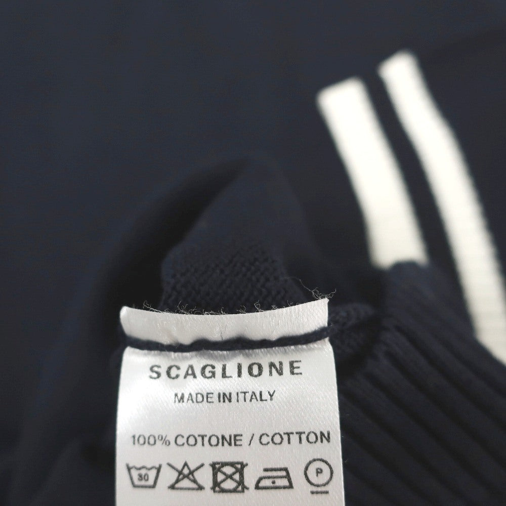 【新品】スカリオーネ SCAGLIONE コットン クルーネック 半袖 プルオーバーニット ネイビーxホワイト【サイズL】【 状態ランクN 】【 メンズ 】