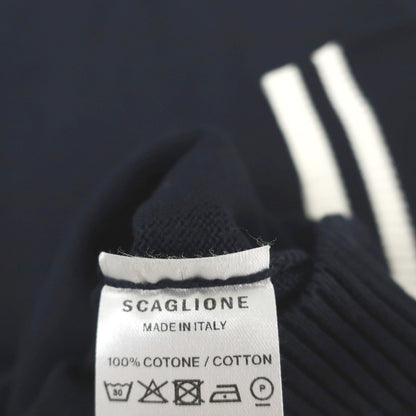 【新品】スカリオーネ SCAGLIONE コットン クルーネック 半袖 プルオーバーニット ネイビーxホワイト【サイズL】【 状態ランクN 】【 メンズ 】