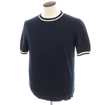 【新品】スカリオーネ SCAGLIONE コットン クルーネック 半袖 プルオーバーニット ネイビーxホワイト【サイズXL】【 状態ランクN 】【 メンズ 】