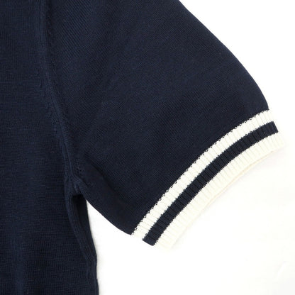 【新品】スカリオーネ SCAGLIONE コットン クルーネック 半袖 プルオーバーニット ネイビーxホワイト【サイズXL】【 状態ランクN 】【 メンズ 】