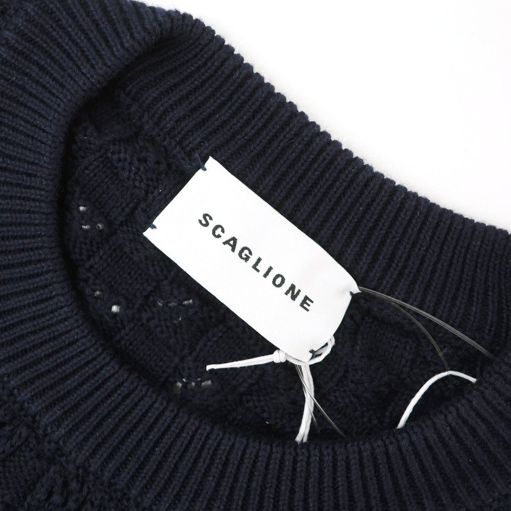 【新品】スカリオーネ SCAGLIONE コットン クルーネック 半袖 プルオーバーニット ネイビー【サイズM】【 状態ランクN 】【 メンズ 】
