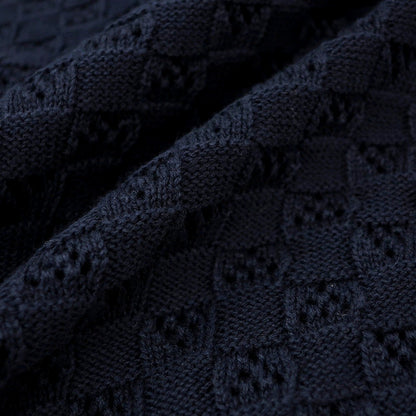 【新品】スカリオーネ SCAGLIONE コットン クルーネック 半袖 プルオーバーニット ネイビー【サイズM】【 状態ランクN 】【 メンズ 】