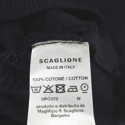 【新品】スカリオーネ SCAGLIONE コットン クルーネック 半袖 プルオーバーニット ネイビー【サイズM】【 状態ランクN 】【 メンズ 】