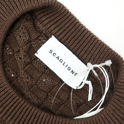 【新品】スカリオーネ SCAGLIONE コットン クルーネック 半袖 プルオーバーニット ブラウン【サイズL】【 状態ランクN 】【 メンズ 】