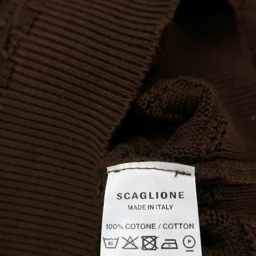 【新品】スカリオーネ SCAGLIONE コットン クルーネック 半袖 プルオーバーニット ブラウン【サイズL】【 状態ランクN 】【 メンズ 】[CPD]