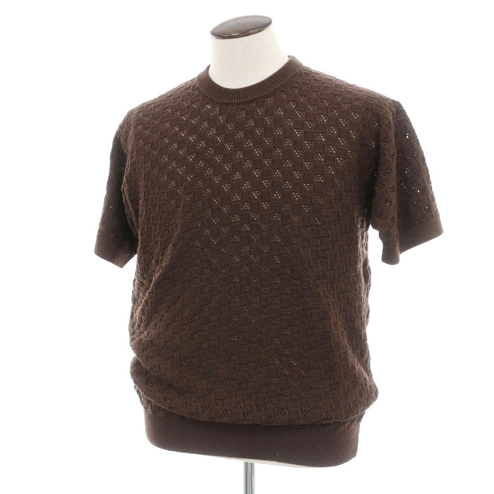 【新品】スカリオーネ SCAGLIONE コットン クルーネック 半袖 プルオーバーニット ブラウン【サイズXL】【 状態ランクN 】【 メンズ 】