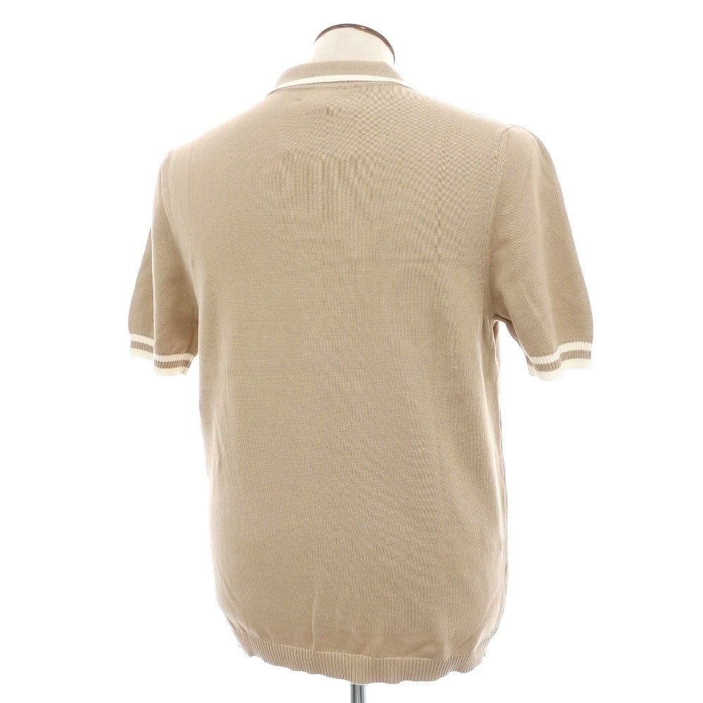【新品】スカリオーネ SCAGLIONE コットン スキッパー 半袖 ポロニット ベージュxホワイト【サイズXL】【 状態ランクN 】【 メンズ 】