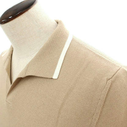 【新品】スカリオーネ SCAGLIONE コットン スキッパー 半袖 ポロニット ベージュxホワイト【サイズXL】【 状態ランクN 】【 メンズ 】