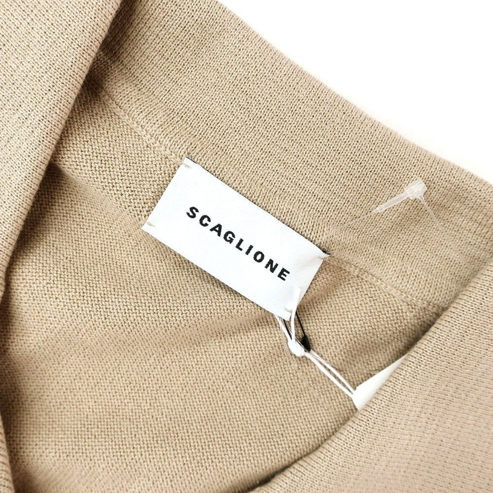 【新品】スカリオーネ SCAGLIONE コットン スキッパー 半袖 ポロニット ベージュxホワイト【サイズXL】【 状態ランクN 】【 メンズ 】
