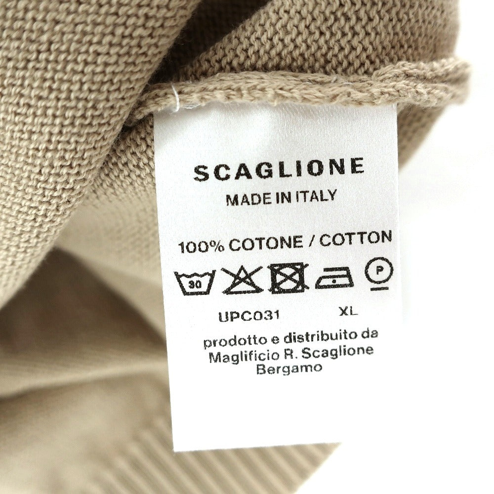 【新品】スカリオーネ SCAGLIONE コットン スキッパー 半袖 ポロニット ベージュxホワイト【サイズXL】【 状態ランクN 】【 メンズ 】