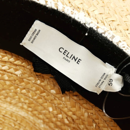 【新品】セリーヌ CELINE ストロー カンカン帽 キャノティエハット ベージュxブラック【サイズ59】【 状態ランクN 】【 メンズ 】