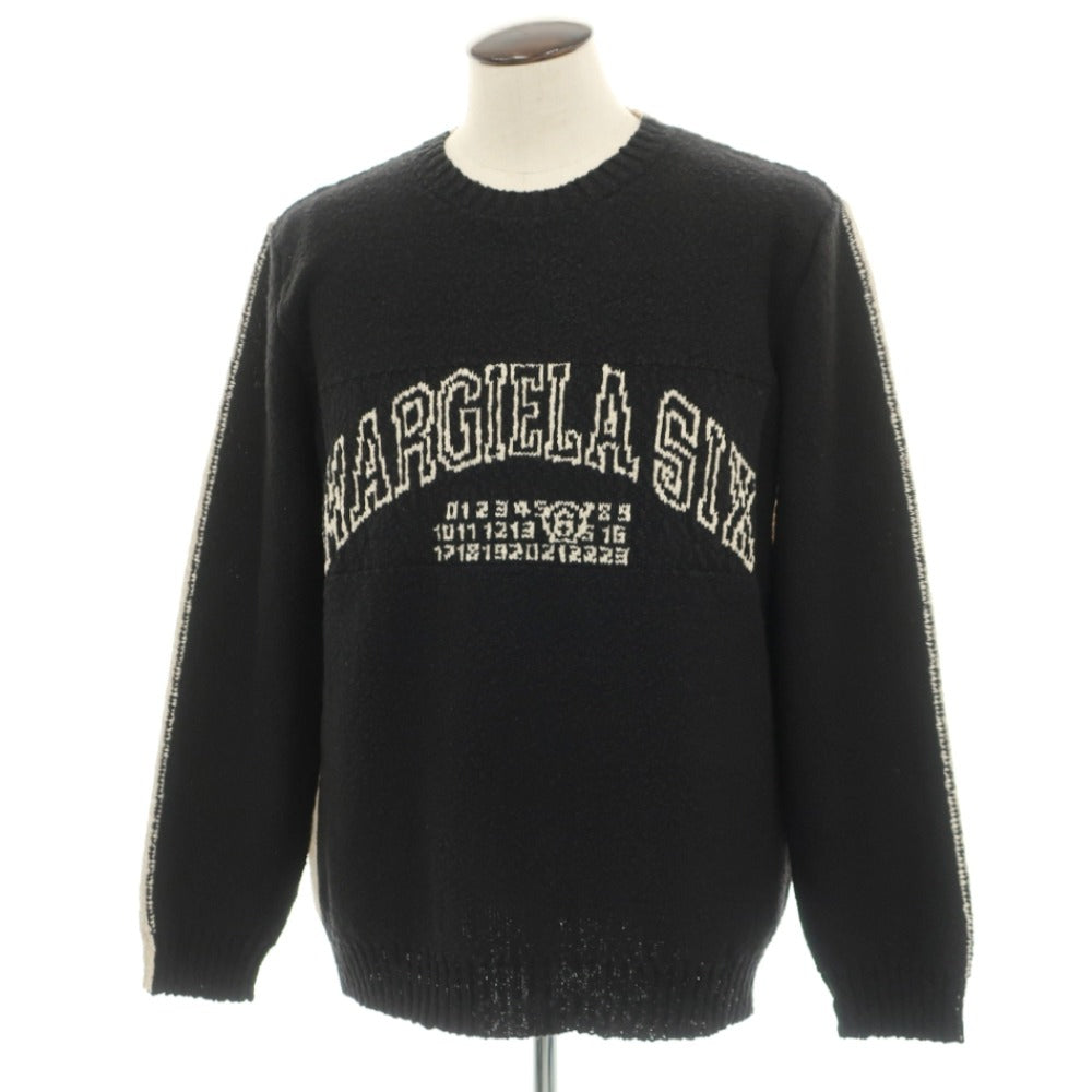 【新品】エムエムシックス MM6 コットンリネン クルーネック プルオーバーニット ブラックxベージュ【サイズXL】【 状態ランクN 】【 メンズ 】[DPD]