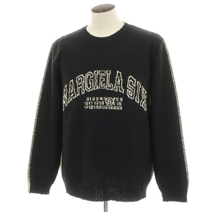 【新品】エムエムシックス MM6 コットンリネン クルーネック プルオーバーニット ブラックxベージュ【サイズXL】【 状態ランクN 】【 メンズ 】