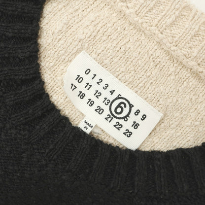 【新品】エムエムシックス MM6 コットンリネン クルーネック プルオーバーニット ブラックxベージュ【サイズXL】【 状態ランクN 】【 メンズ 】