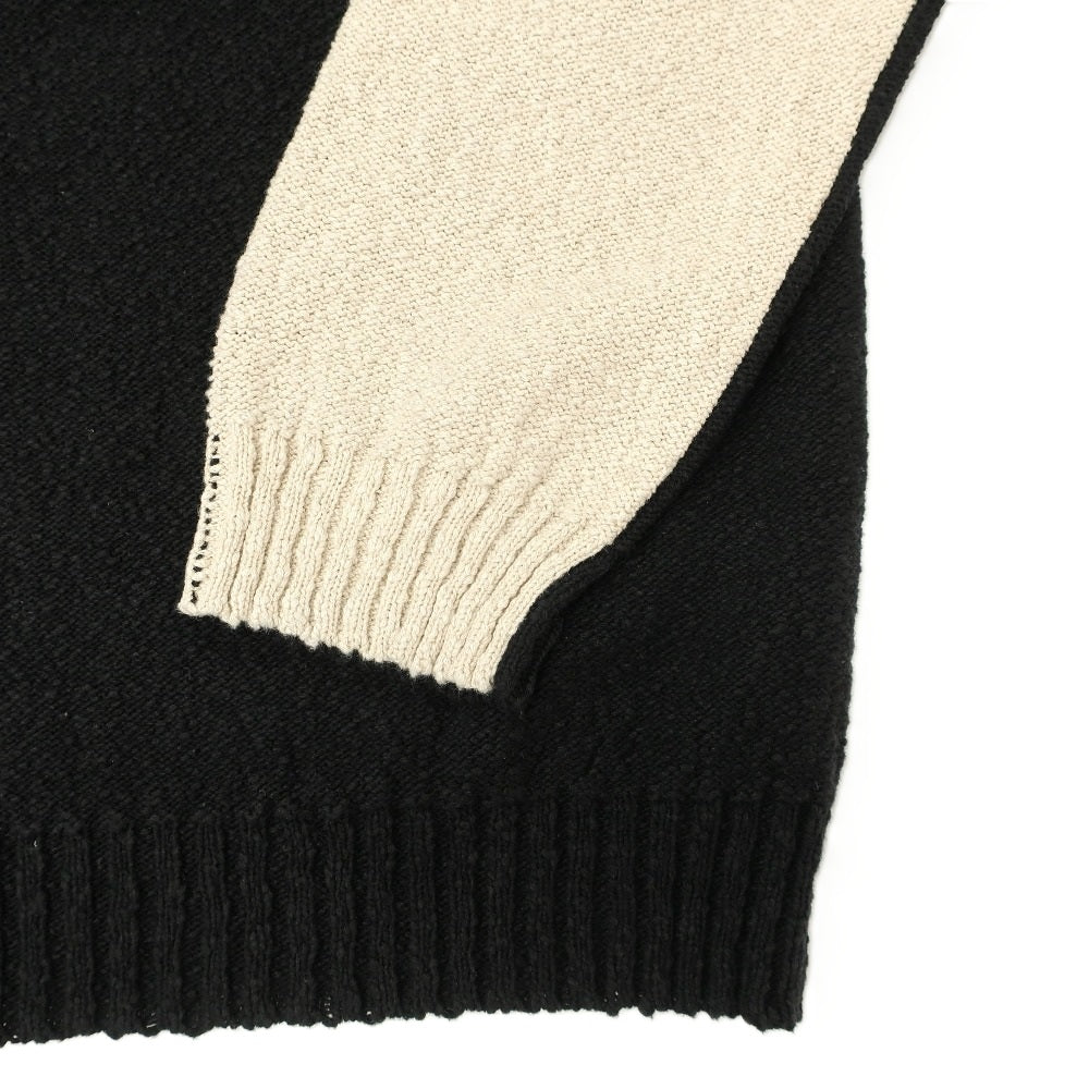 【新品】エムエムシックス MM6 コットンリネン クルーネック プルオーバーニット ブラックxベージュ【サイズXL】【 状態ランクN 】【 メンズ 】