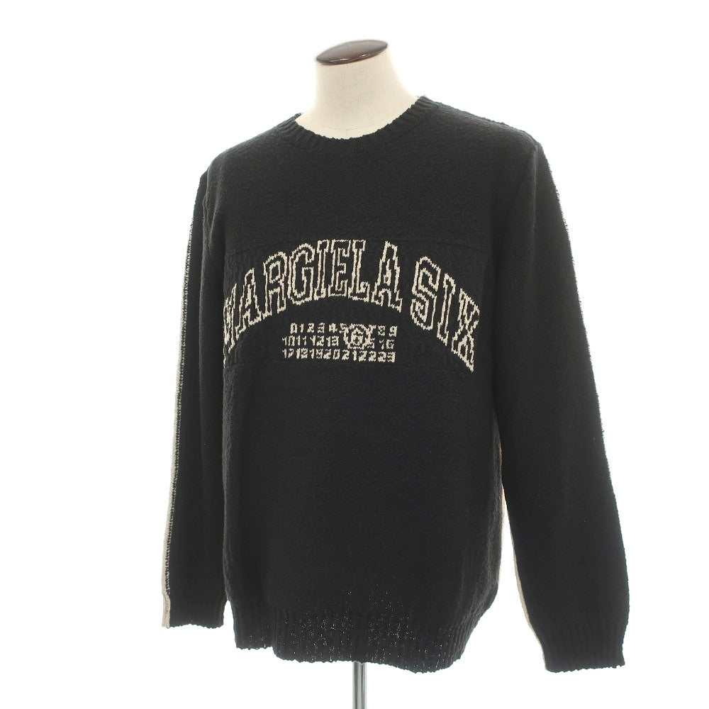 【新品】エムエムシックス MM6 コットンリネン クルーネック プルオーバーニット ブラックxベージュ【サイズXXL】【 状態ランクN 】【 メンズ 】