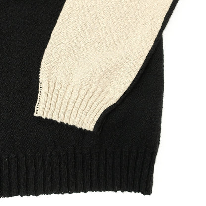 【新品】エムエムシックス MM6 コットンリネン クルーネック プルオーバーニット ブラックxベージュ【サイズXXL】【 状態ランクN 】【 メンズ 】