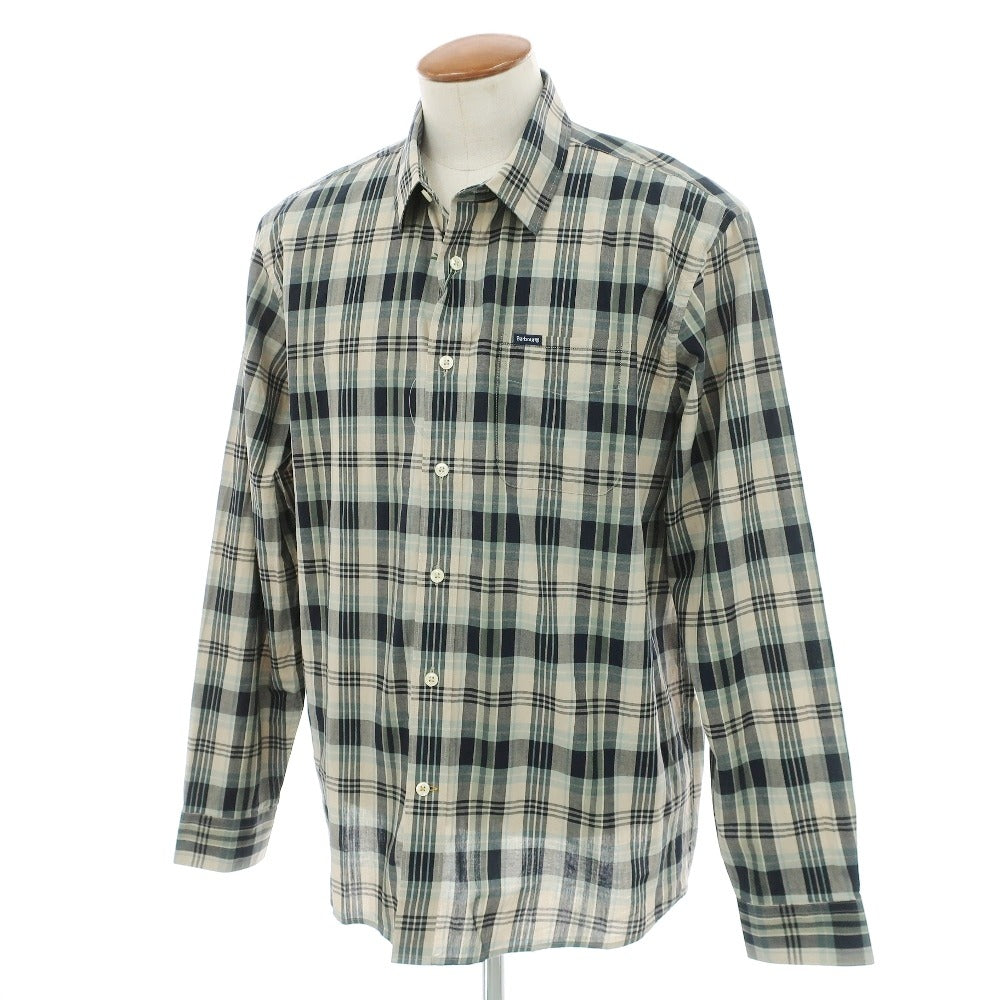 【新品】バブアー Barbour チェック コットン レギュラーカラー カジュアルシャツ ベージュxネイビー【サイズM（UK）】【 状態ランクN 】【 メンズ 】[CPD]