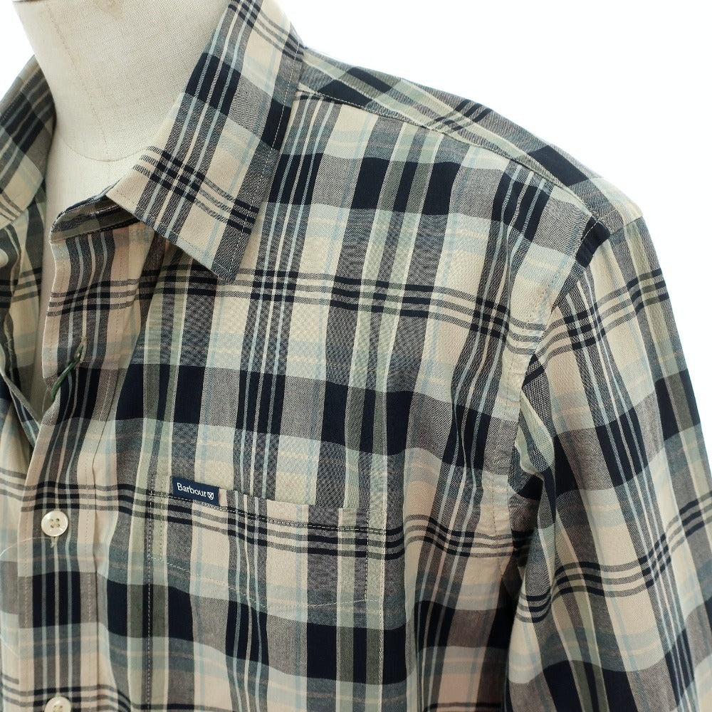 【新品】バブアー Barbour チェック コットン レギュラーカラー カジュアルシャツ ベージュxネイビー【サイズM（UK）】【 状態ランクN 】【 メンズ 】[CPD]
