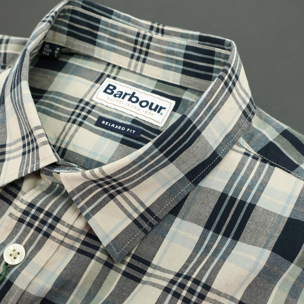 【新品】バブアー Barbour チェック コットン レギュラーカラー カジュアルシャツ ベージュxネイビー【サイズM（UK）】【 状態ランクN 】【 メンズ 】[CPD]