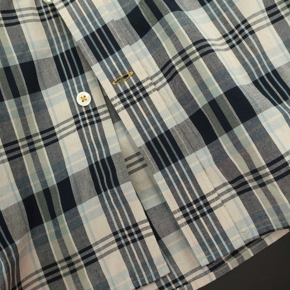 【新品】バブアー Barbour チェック コットン レギュラーカラー カジュアルシャツ ベージュxネイビー【サイズM（UK）】【 状態ランクN 】【 メンズ 】[CPD]