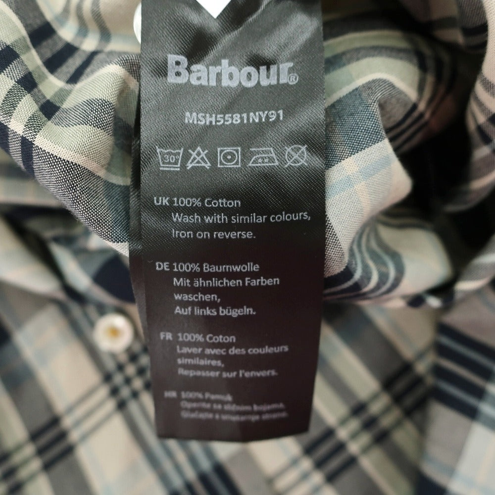 【新品】バブアー Barbour チェック コットン レギュラーカラー カジュアルシャツ ベージュxネイビー【サイズM（UK）】【 状態ランクN 】【 メンズ 】[CPD]