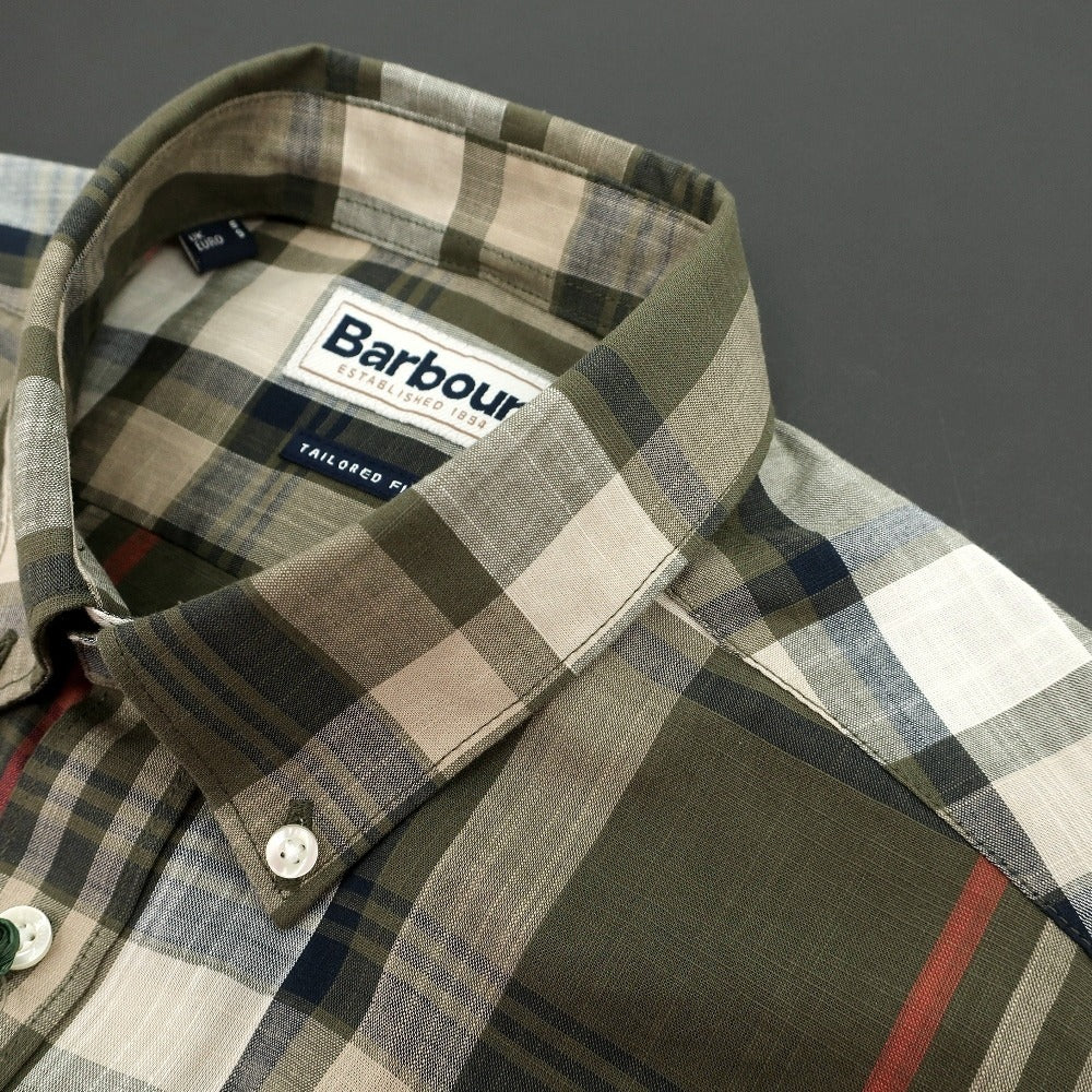 【新品】バブアー Barbour チェック コットン ボタンダウン カジュアルシャツ オリーブグリーンxベージュ【サイズS（UK）】【 状態ランクN 】【 メンズ 】
