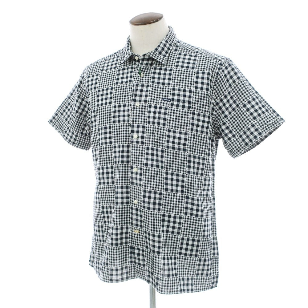【新品】バブアー Barbour チェック コットン ショートカラー 半袖シャツ ネイビーxホワイト【サイズL（UK）】【 状態ランクN 】【 メンズ 】