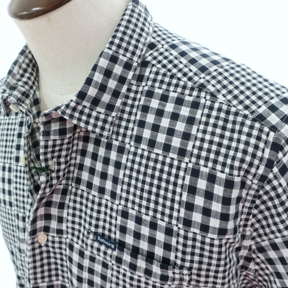 【新品】バブアー Barbour チェック コットン ショートカラー 半袖シャツ ネイビーxホワイト【サイズL（UK）】【 状態ランクN 】【 メンズ 】