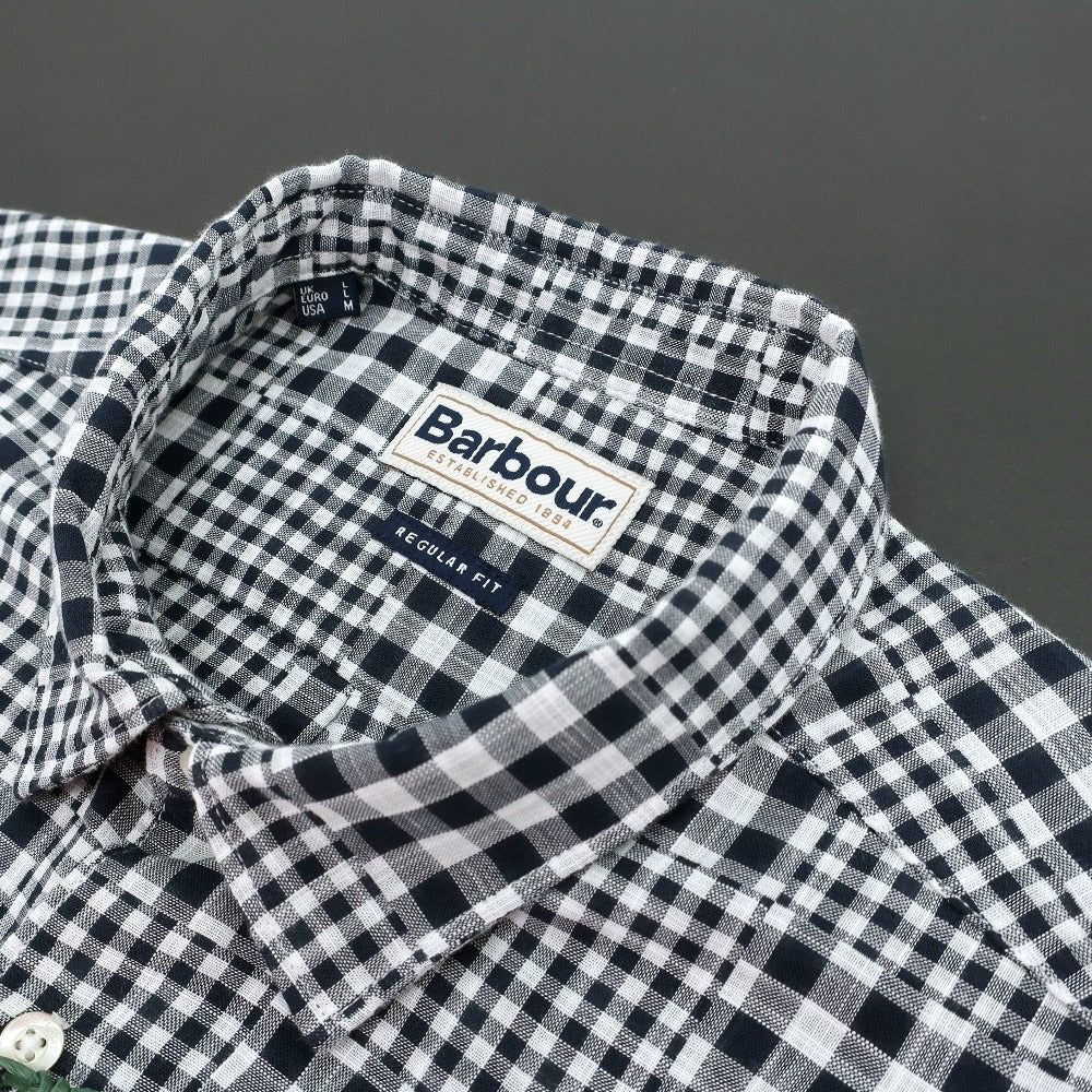 【新品】バブアー Barbour チェック コットン ショートカラー 半袖シャツ ネイビーxホワイト【サイズL（UK）】【 状態ランクN 】【 メンズ 】