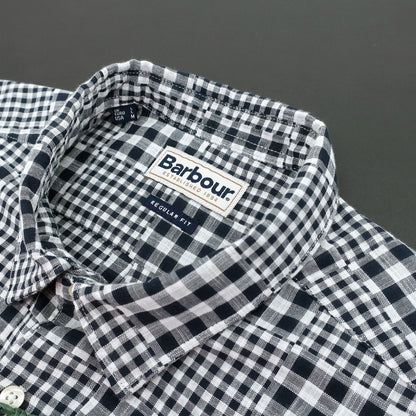 【新品】バブアー Barbour チェック コットン ショートカラー 半袖シャツ ネイビーxホワイト【サイズL（UK）】【 状態ランクN 】【 メンズ 】