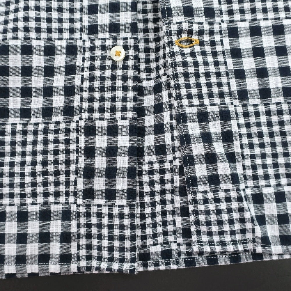 【新品】バブアー Barbour チェック コットン ショートカラー 半袖シャツ ネイビーxホワイト【サイズL（UK）】【 状態ランクN 】【 メンズ 】