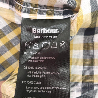 【新品】バブアー Barbour コットン チェック ボタンダウン 半袖シャツ オレンジイエローxネイビー【サイズL（UK）】【 状態ランクN 】【 メンズ 】