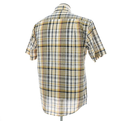 【新品】バブアー Barbour コットン チェック ボタンダウン 半袖シャツ オレンジイエローxネイビー【サイズL（UK）】【 状態ランクN 】【 メンズ 】