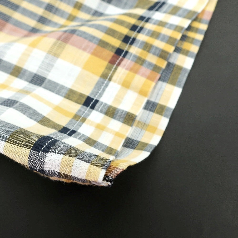 【新品】バブアー Barbour コットン チェック ボタンダウン 半袖シャツ オレンジイエローxネイビー【サイズL（UK）】【 状態ランクN 】【 メンズ 】