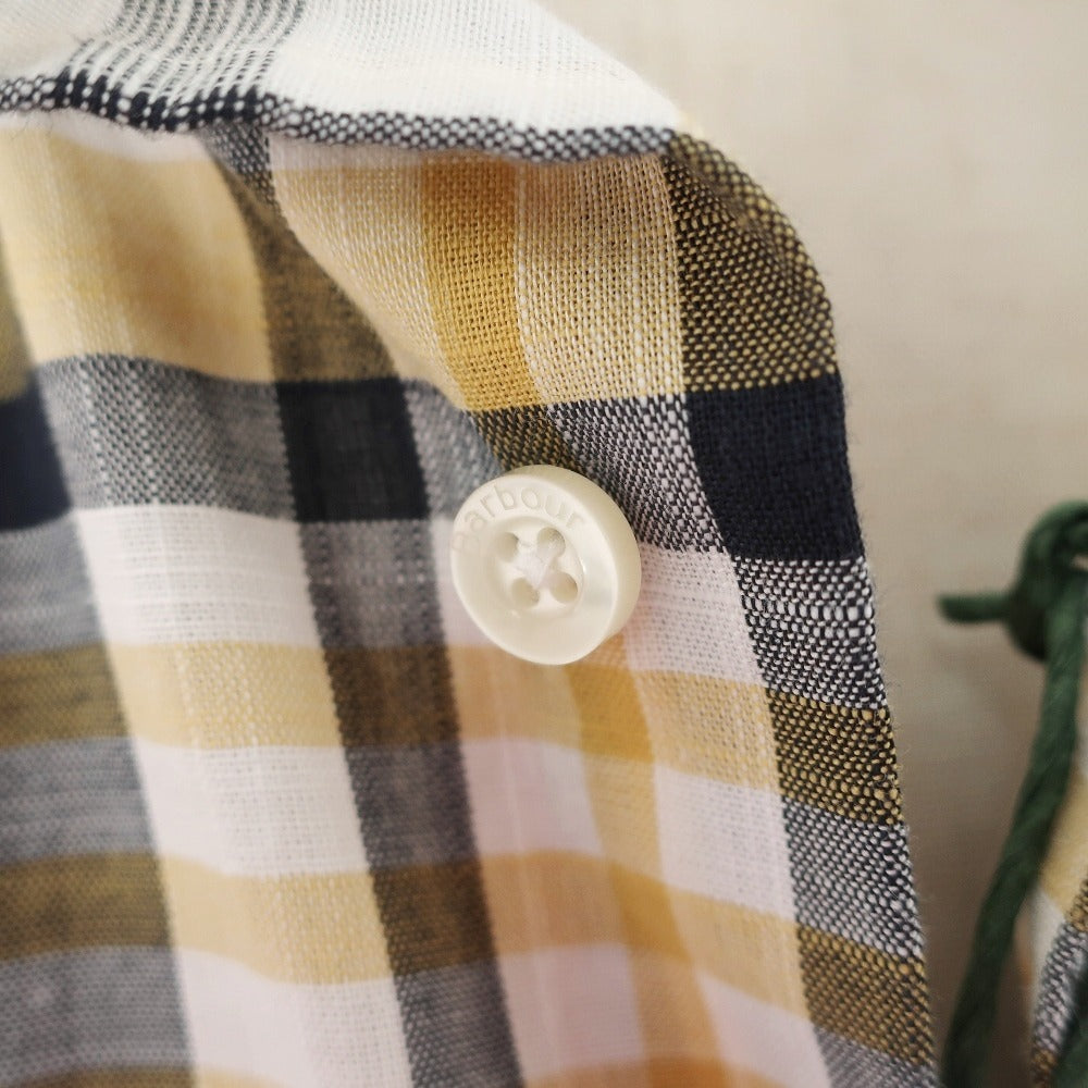 【新品】バブアー Barbour コットン チェック ボタンダウン 半袖シャツ オレンジイエローxネイビー【サイズL（UK）】【 状態ランクN 】【 メンズ 】