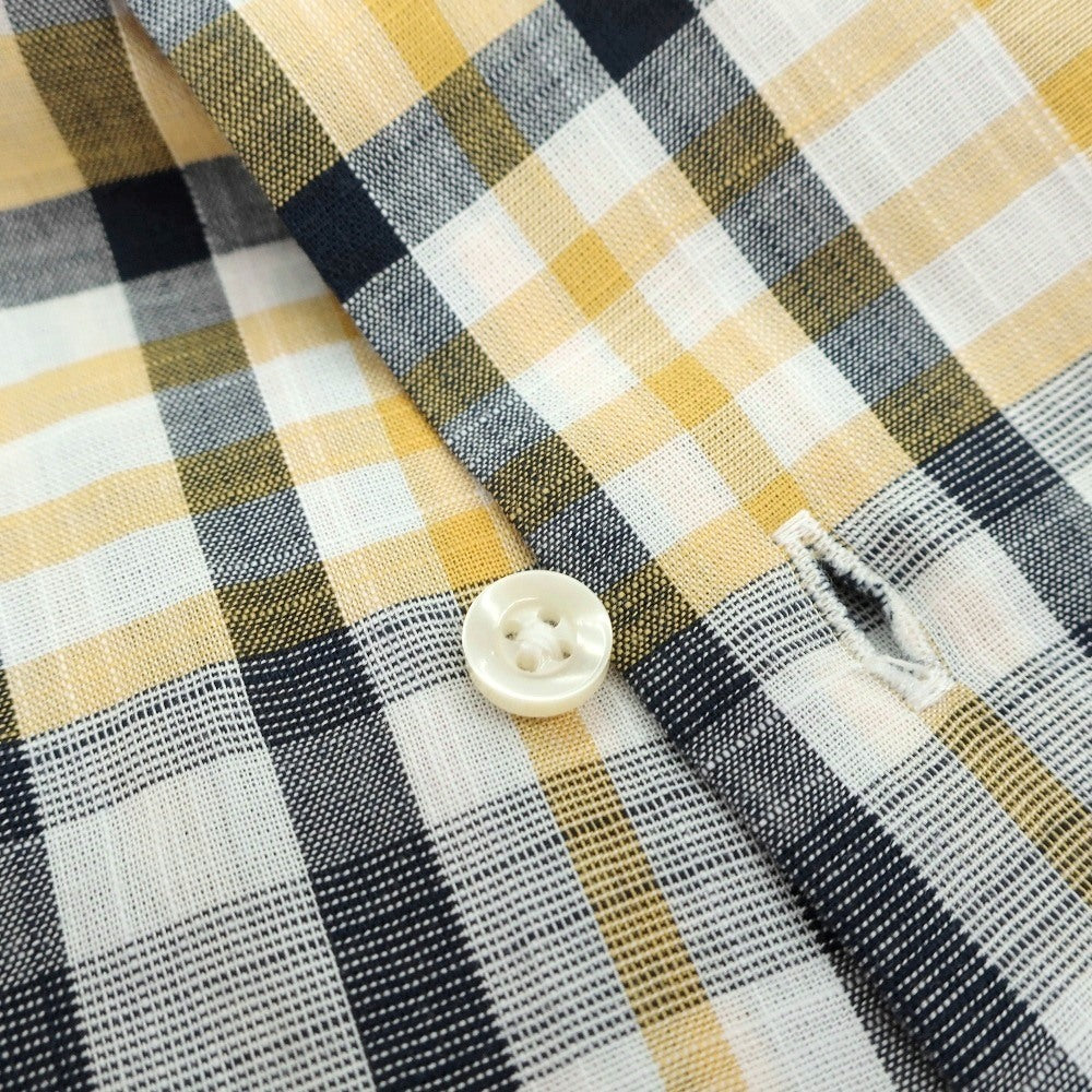 【新品】バブアー Barbour コットン チェック ボタンダウン 半袖シャツ オレンジイエローxネイビー【サイズL（UK）】【 状態ランクN 】【 メンズ 】
