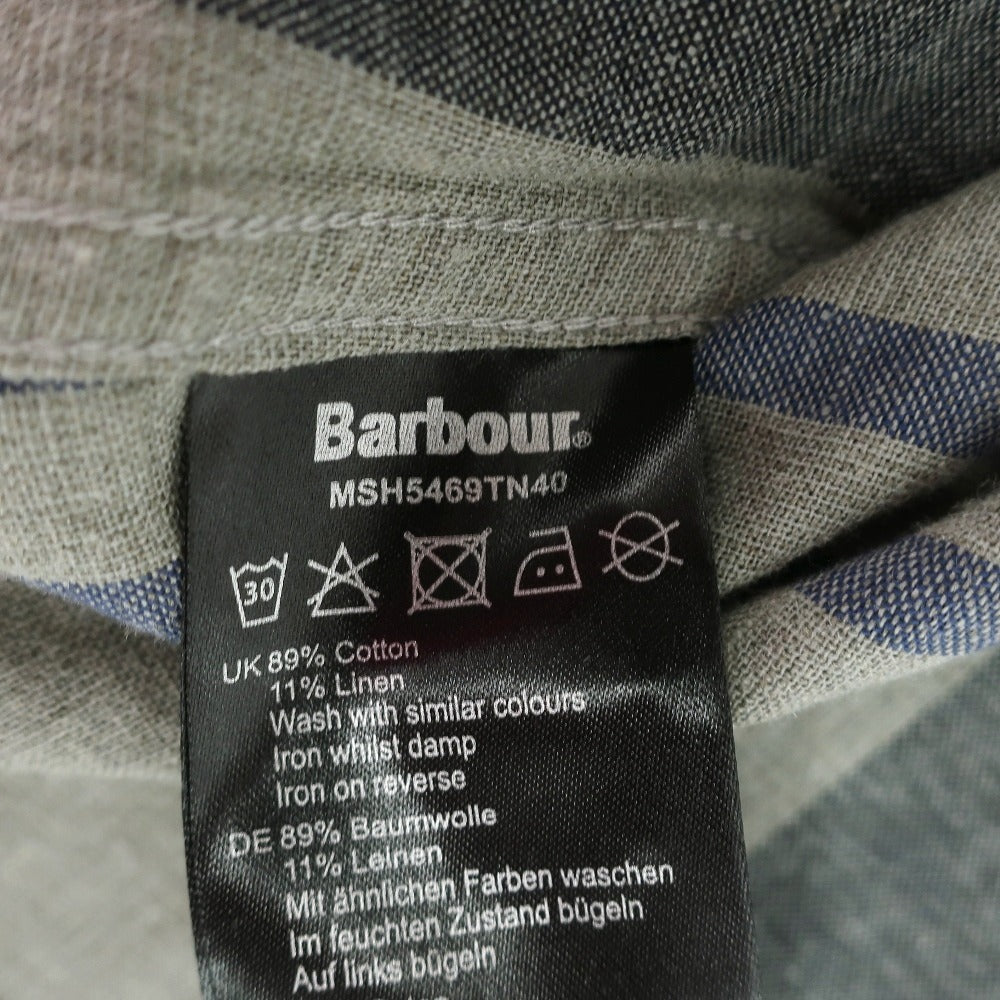 【新品】バブアー Barbour コットンリネン チェック ボタンダウン 半袖シャツ グレーxホワイト【サイズM（UK）】【 状態ランクN 】【 メンズ 】